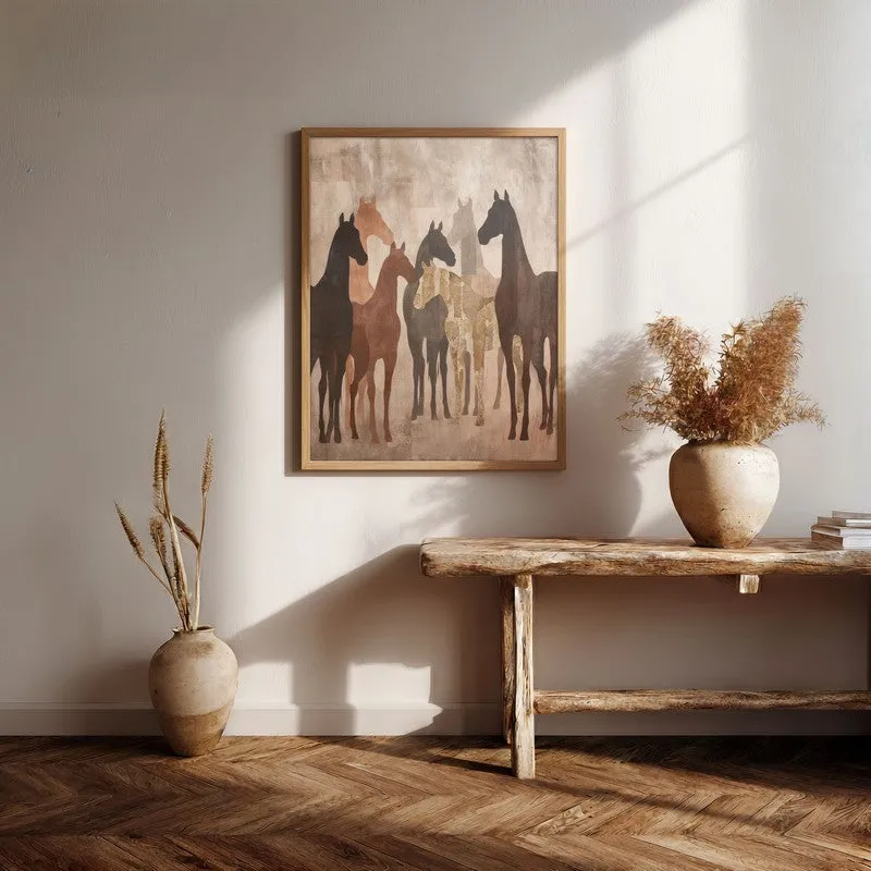 Sandy Horse Wall Painting With Brown Frame media 7