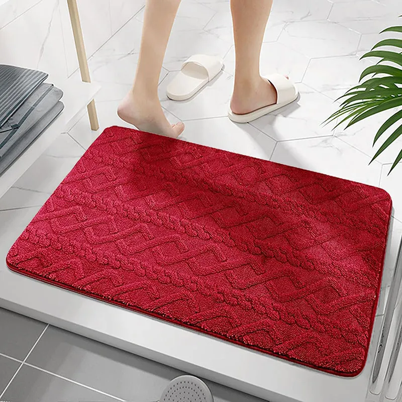 Interlocked Steps Microfiber Bath Mat - Red media 1