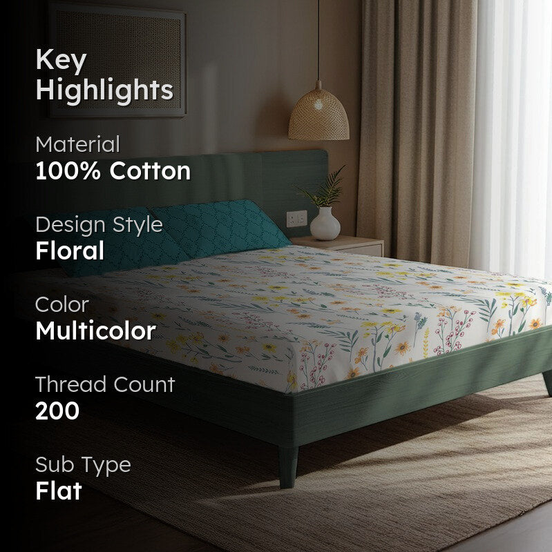 Floral Carnival Floral Cotton Bedsheets (Multicolor) - 200 TC media 2