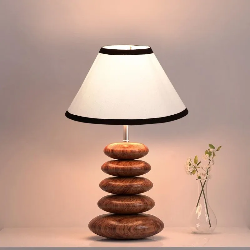 Ravion Cotton Table Lamp With Wooden Base - White media 6