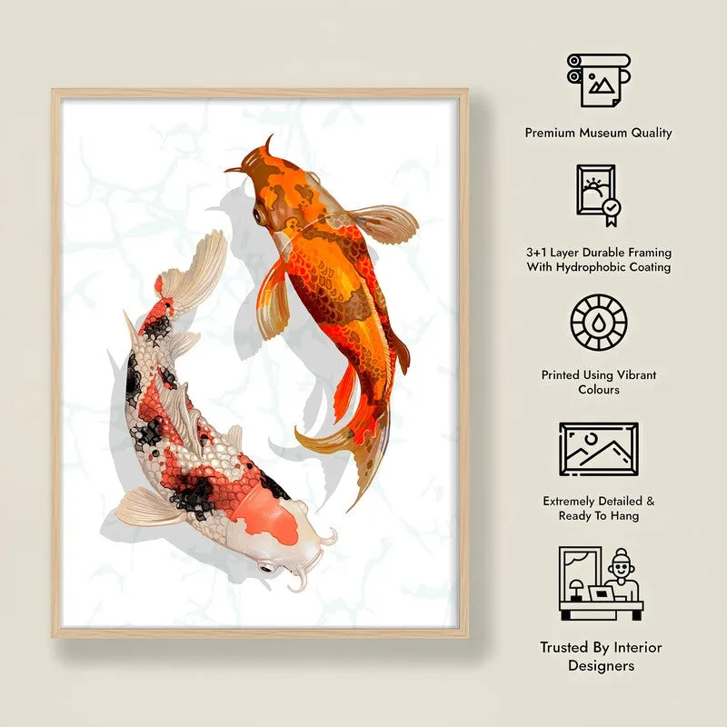 Koi Harmony Archival Paper Wall Art - Natural Brown Frame media 8