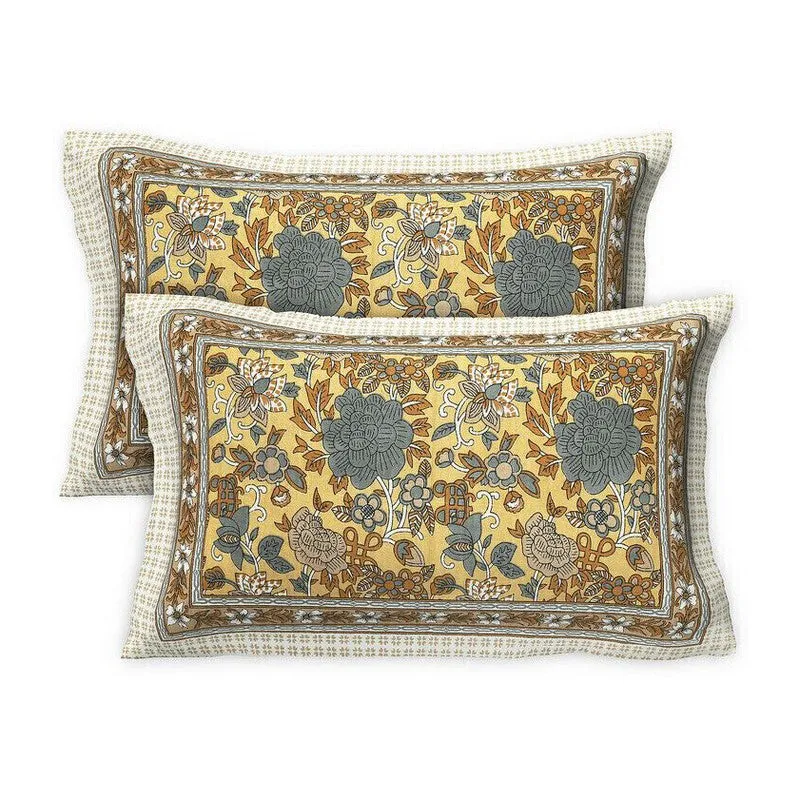 Florael Cotton Bedsheet (Yellow,Grey) - 240 TC media 6