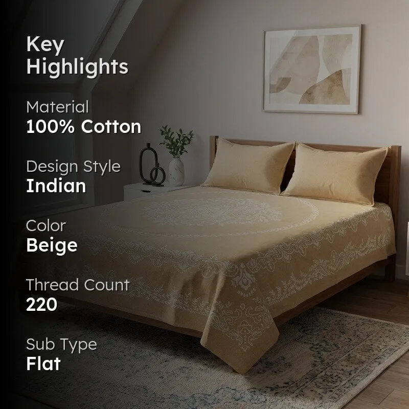 Ethnic Serenity Cotton Bedsheet (Beige) - 220 TC media 2