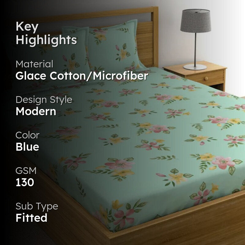 Clemeta Floral Microfiber Bedsheet (Light Green) - 130 GSM media 2