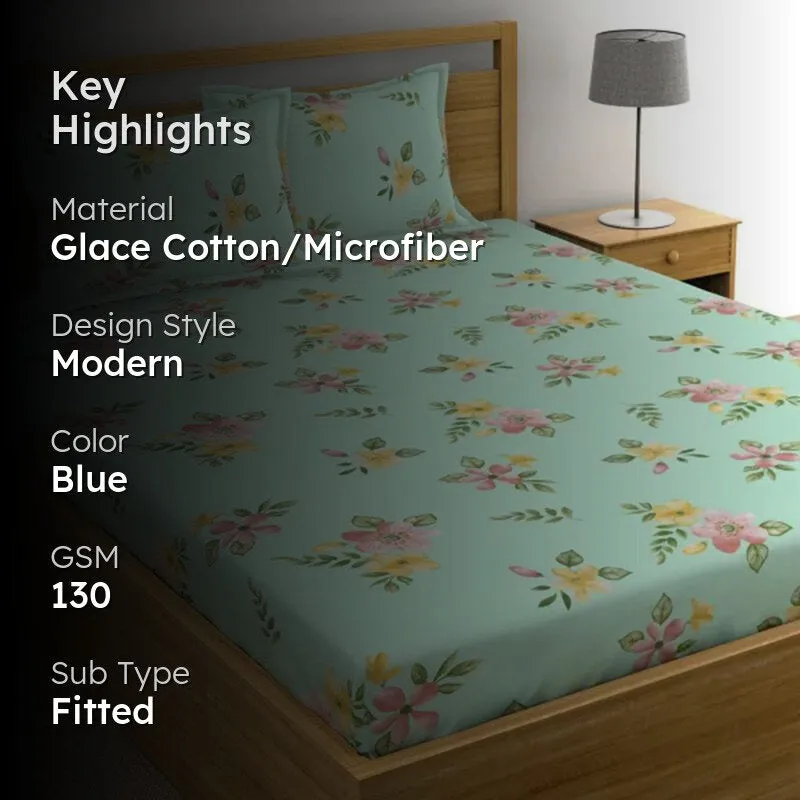 Clemeta Floral Microfiber Bedsheet (Light Green) - 130 GSM media 2