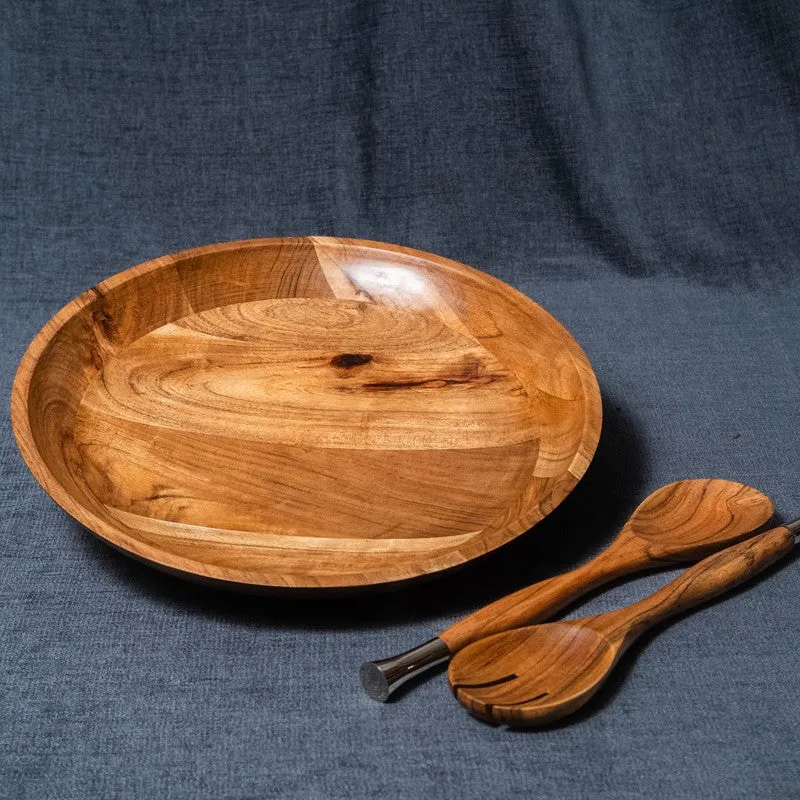 Verdant Shallow Wood Salad Bowl with Serving Spoons (1500 mL) - Three Piece Set media 3