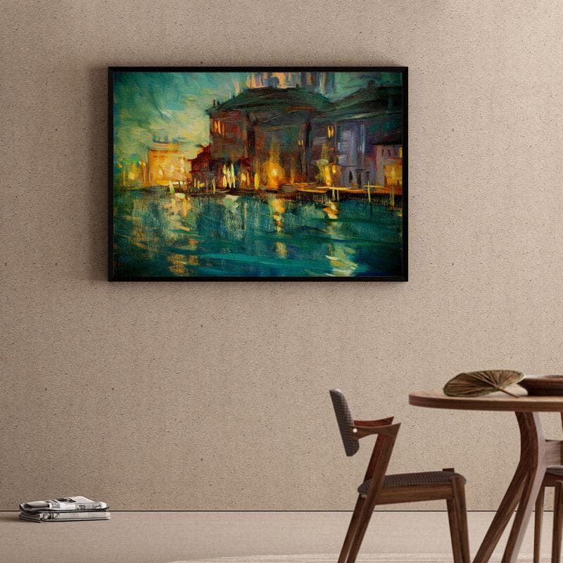 Venice Wonder Night Landscape Canvas Wall Painting - Black Frame