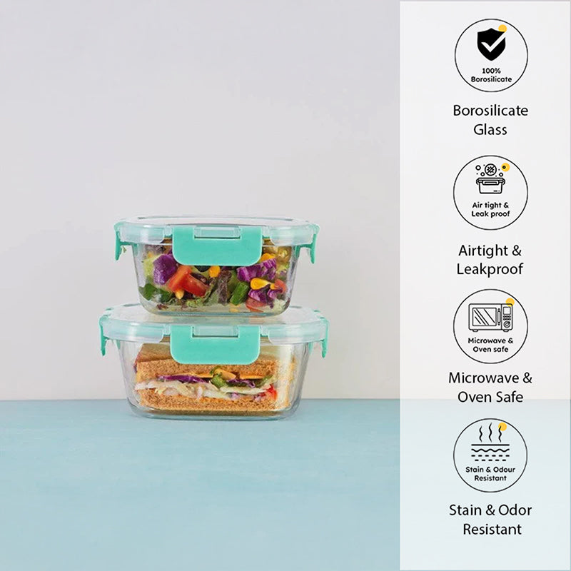 Crusade Square Glass Container (520 & 800 ML) - Set Of Two