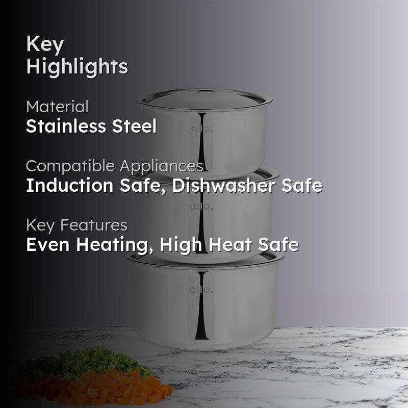 Gusto Stainless Steel Pot With Lid (1700, 2300, 3800 mL) - Set Of Three media 2