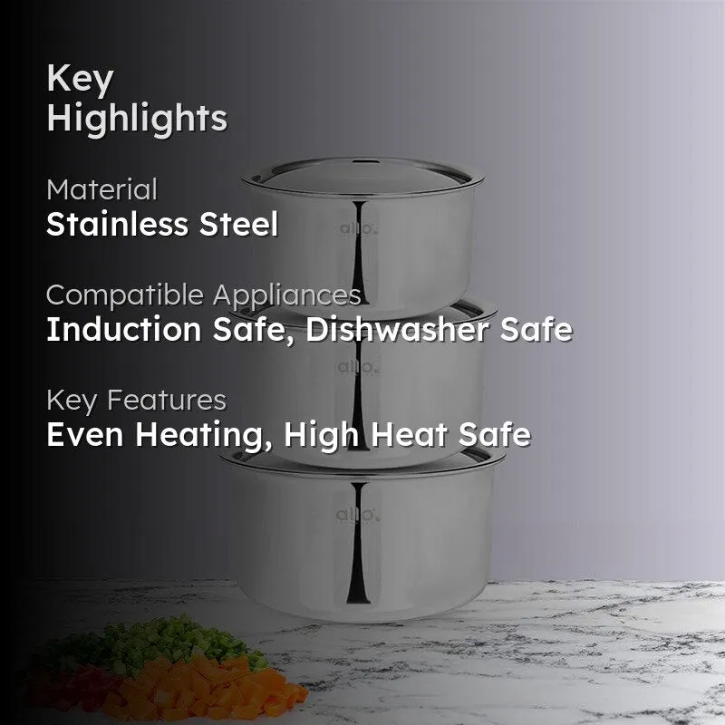 Gusto Stainless Steel Pot With Lid (1700, 2300, 3800 mL) - Set Of Three media 2