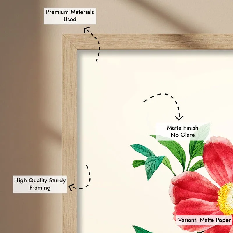 Fiery Bloom Archival Paper Wall Art - Natural Brown Frame media 6