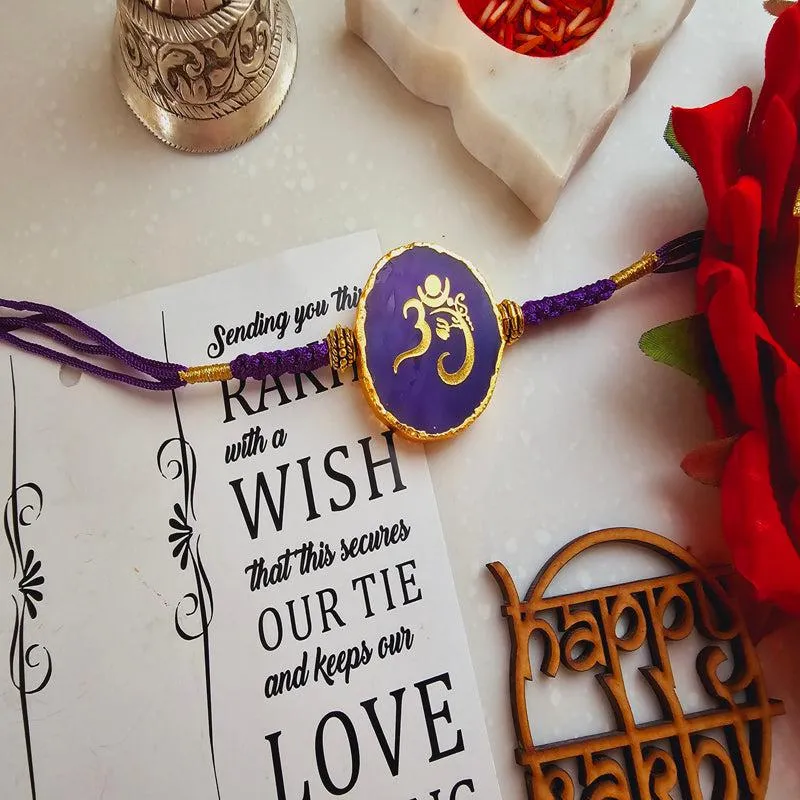 Om Ganesha Purple Agate Rakhi Gift Set media 4