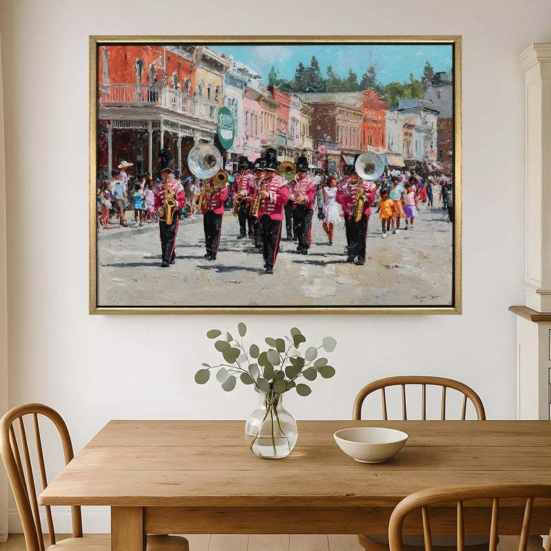 Street Brass Canvas Wall Painting With Frame