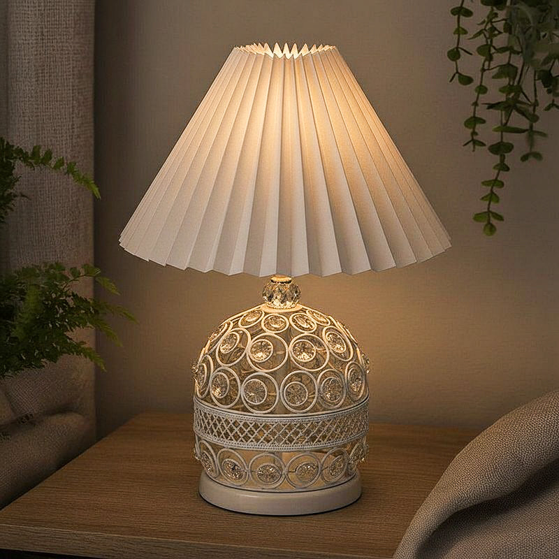 RusticAura Wooden Bedside Metal Table Lamp - White