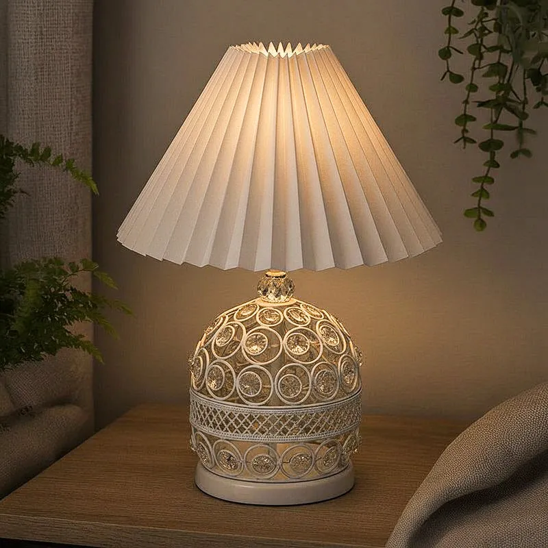 RusticAura Wooden Bedside Metal Table Lamp - White media 1