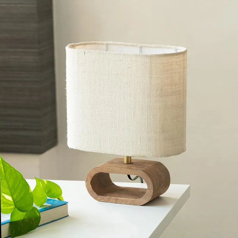 Leto Handcrafted Mango Wood Table Lamp - Brown,Ivory media 2