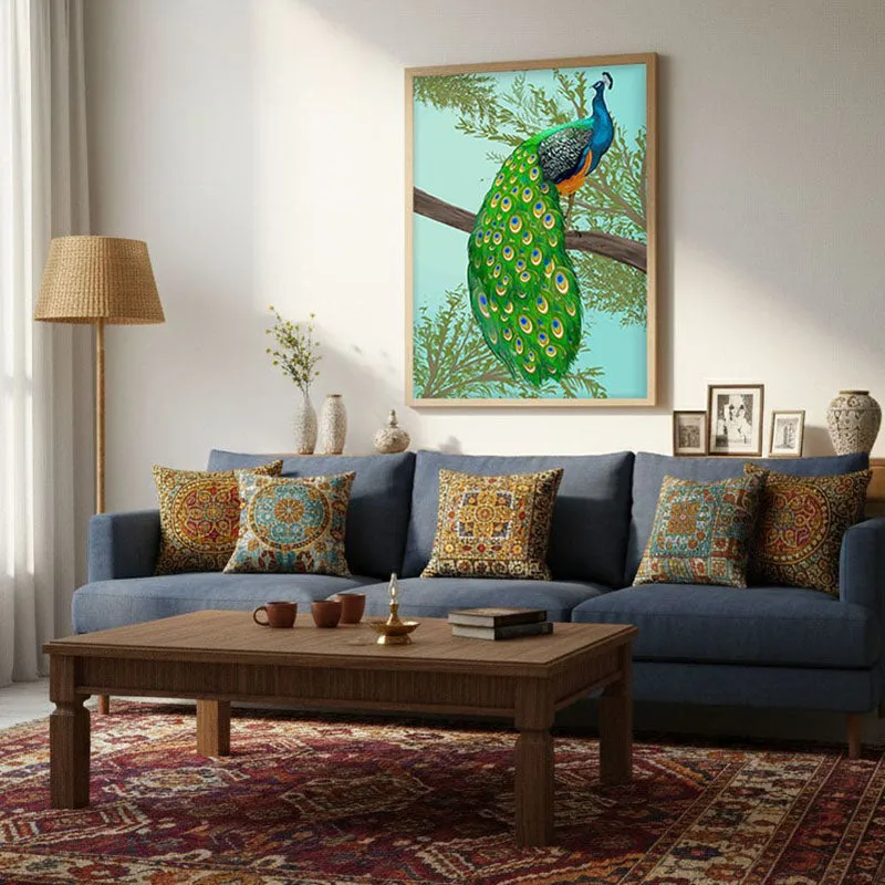 Peacock In Color Archival Paper Wall Art - Natural Brown Frame media 5