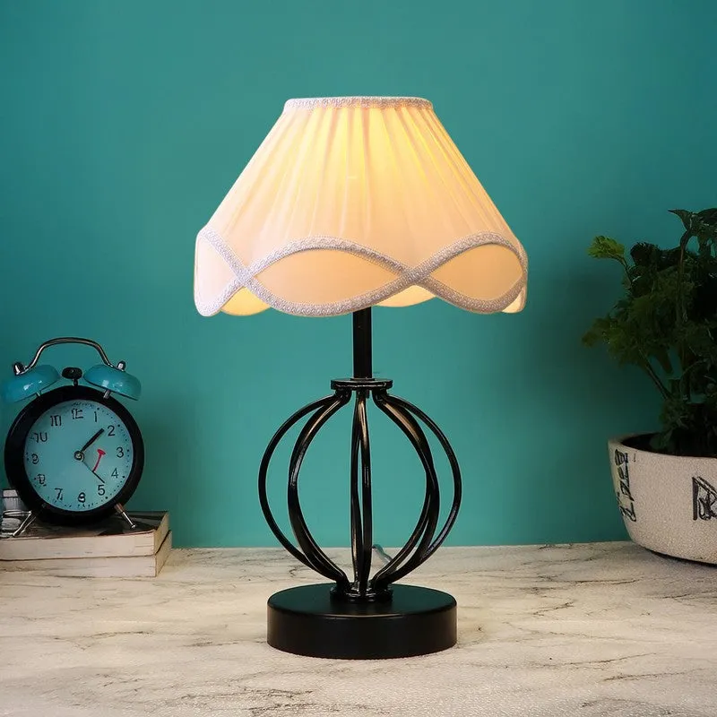 Aurylin Cotton Table Lamp With Wooden Base - Ivory media 3