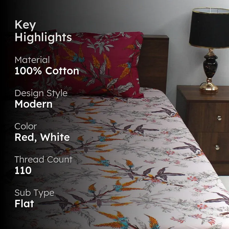 Waida Floral Cotton Bedsheet (Red) - 110 TC media 2