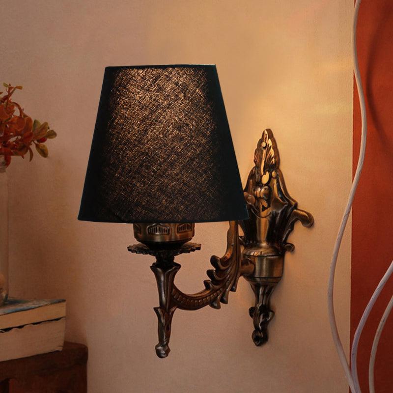 Vintage Conical Fabric & Metal Wall Lamp - Black
