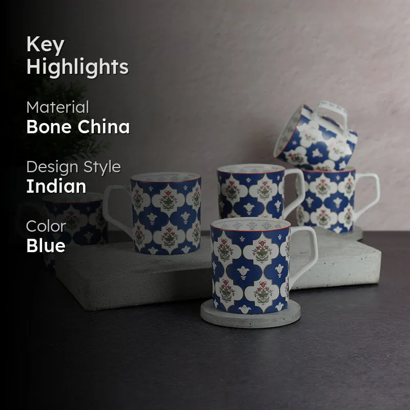 India Circus Bone China Tea Cup (220 mL Each)/Blue)- Set of Six media 2