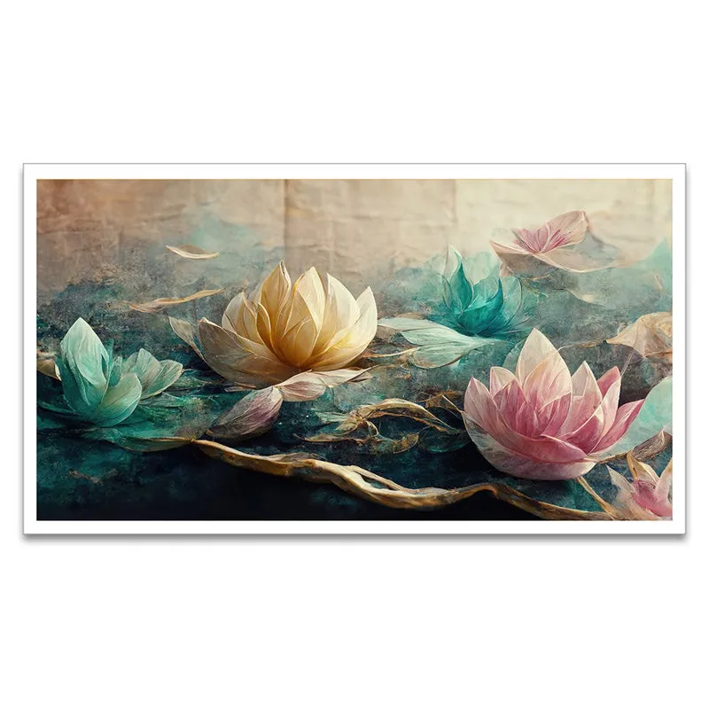 Lotus Gardenia Floral Wall Painting With Frame media 6