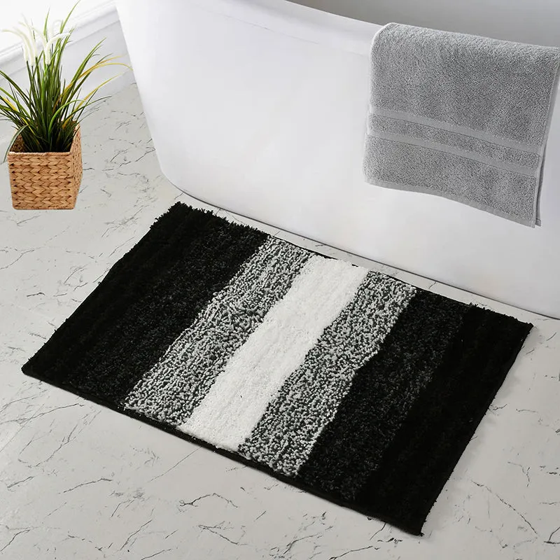 Elvira Anti Skid Striped Bath Mat - Black media 4