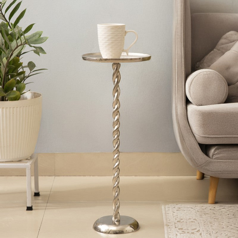 Spiral Base Aluminum Side Table - Silver