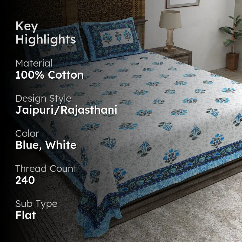 Desiis Cotton Bedsheet (Blue,White) - 240 TC media 2