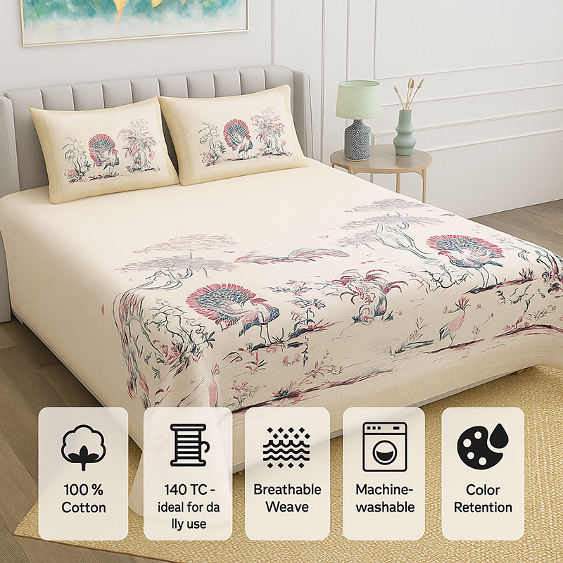 Kalyani Cloud Floral Cotton  Bedsheet (Yellow) - 140 TC media 6