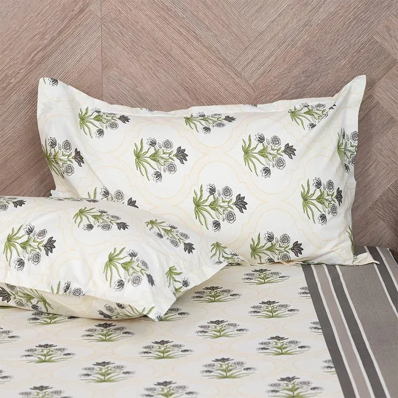Imara Flora Cotton Bedsheet (Grey) - 144 TC media 3