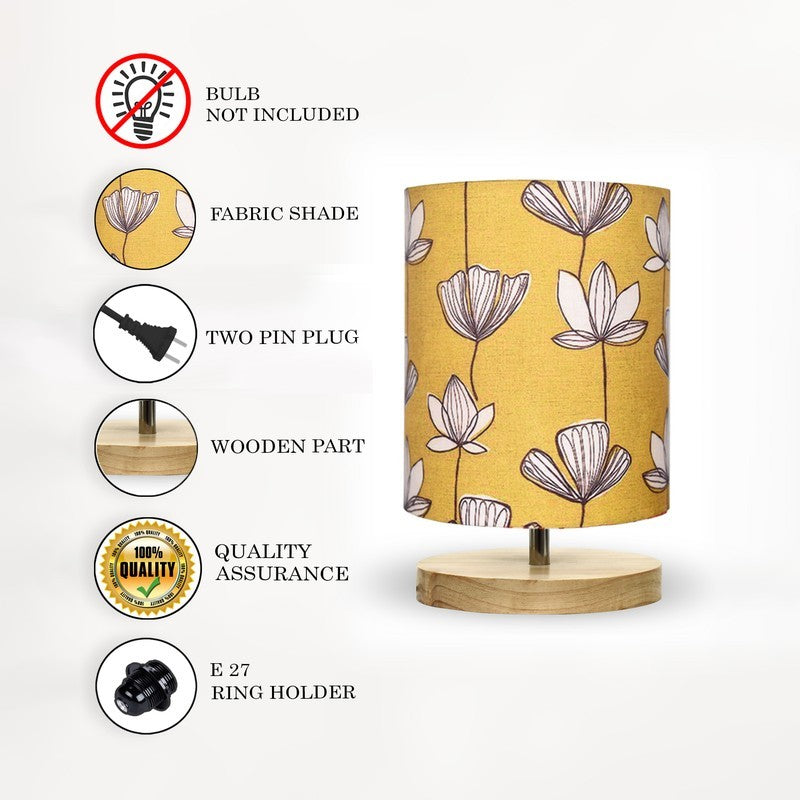 GlowNest Bedside Comfort Wooden Table Lamp - Yellow,White media 6