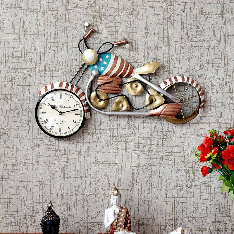 Decorative Bike Showpiece Accent Metal Wall Clock