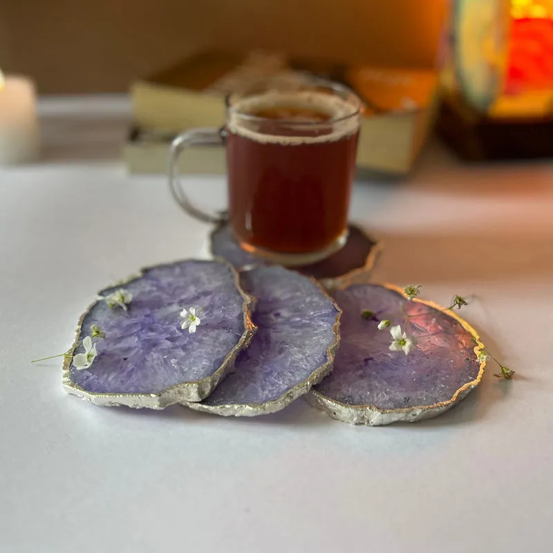 Silasa Handcrafted Crystal Agate Coaster (Purple) - Set Of Four media 4