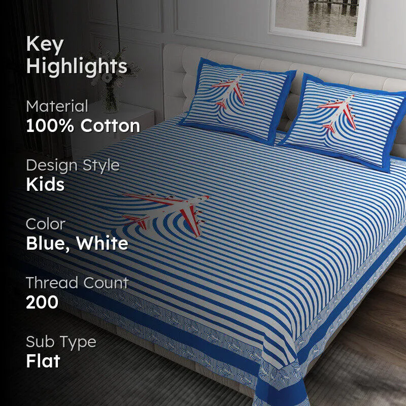 Illusion Stripey Flight Cotton Bedsheet (Blue) - 200 TC media 2
