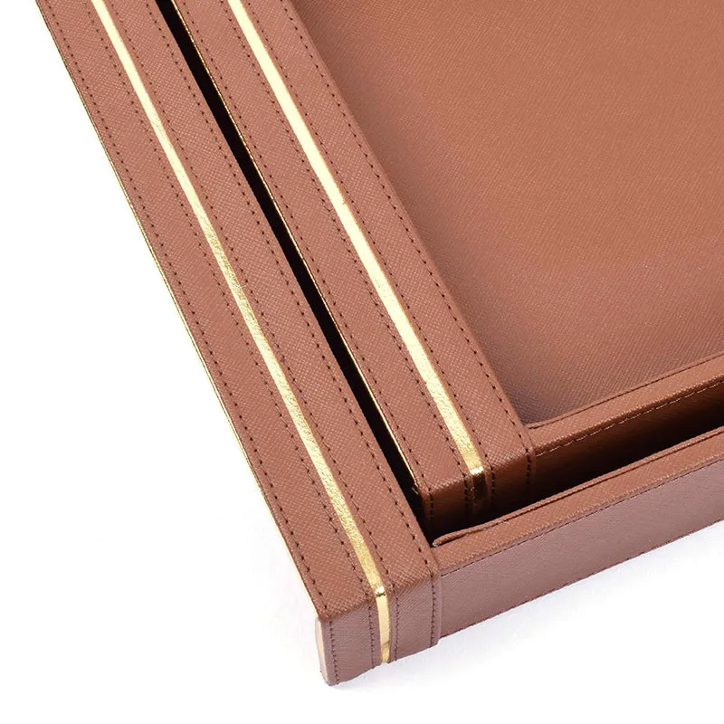 Ceastra Faux Leather Serving Tray - Brown media 5