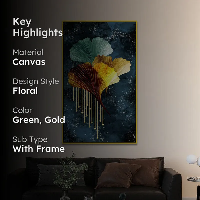 Indigo Aureum Floral Canvas Wall Painting With Frame - Gold media 2