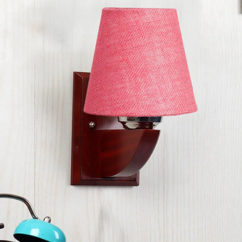 Salmon Pink Conical Wooden Wall Lamp media 3
