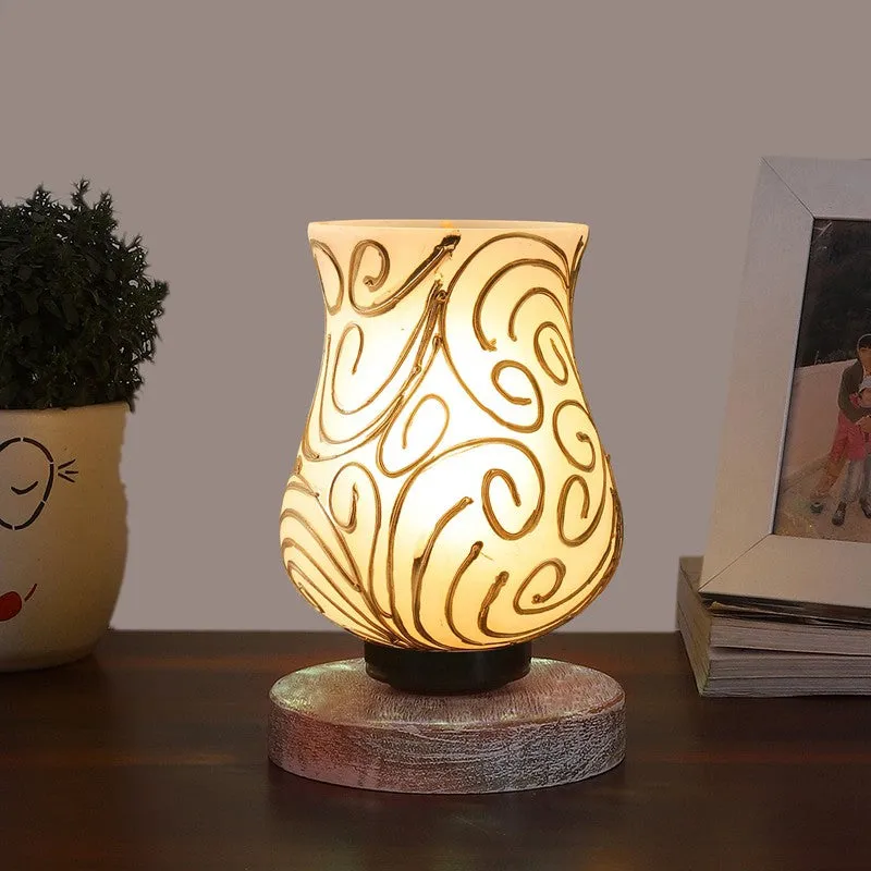 Flamora Mosaic Glass Table Lamp With Wooden Base - White & Gold media 3