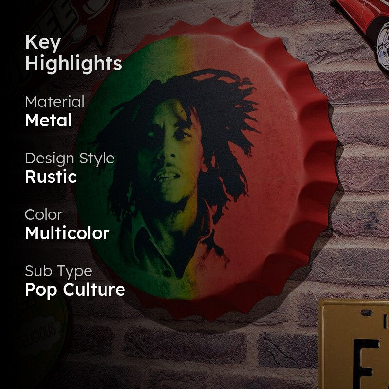 Bob Marley Bottle Cap Metal Wall Accent media 2