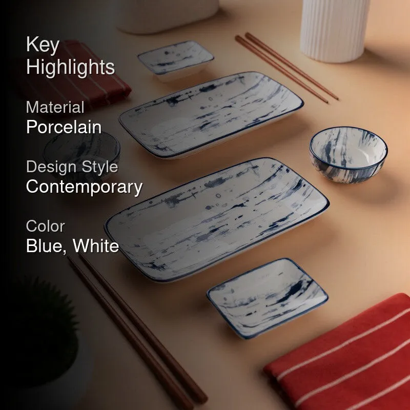 SakuraServe Porcelain Platter Set With Chopsticks - Eight Piece Set - 2