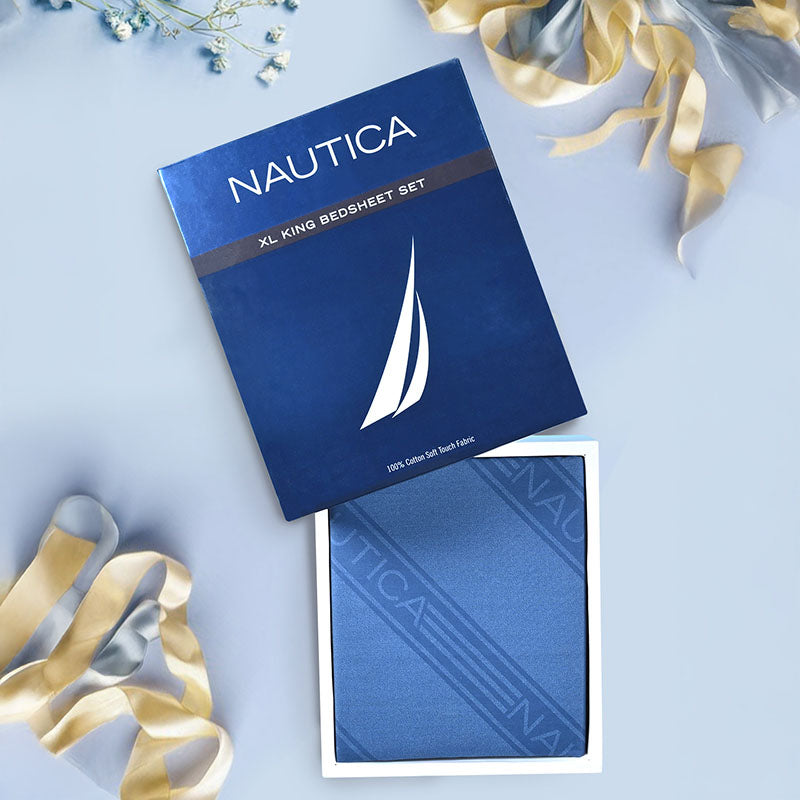 Nautica Diagonal Drift Geometric Cotton Bedsheet (Blue) - 160 TC media 3