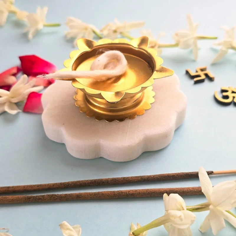 Petal Glow Diya with Marble Base media 3
