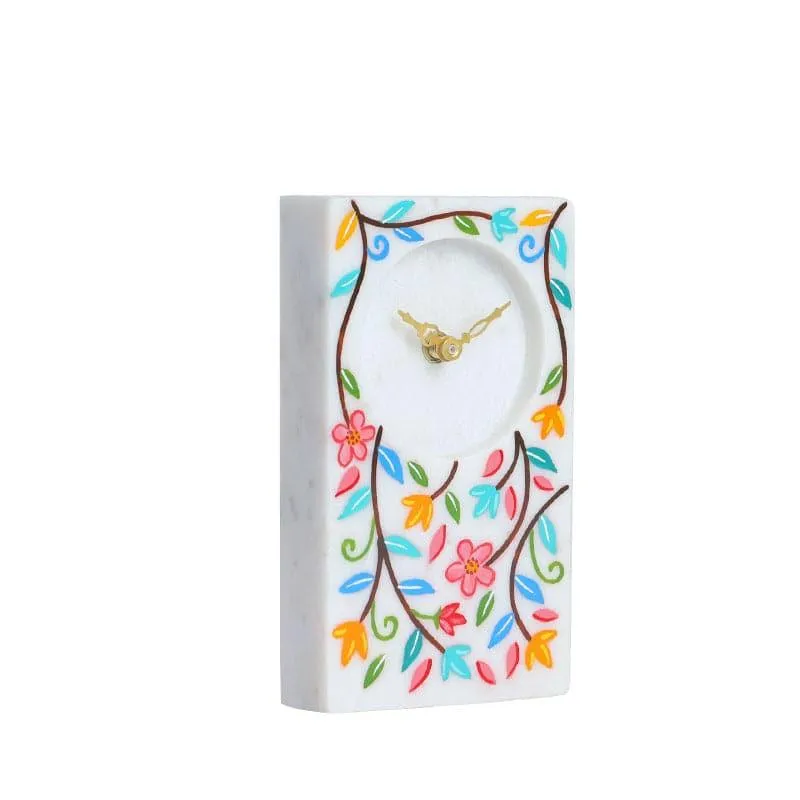 Flora Fall Hand Painted Marble Table Clock media 5