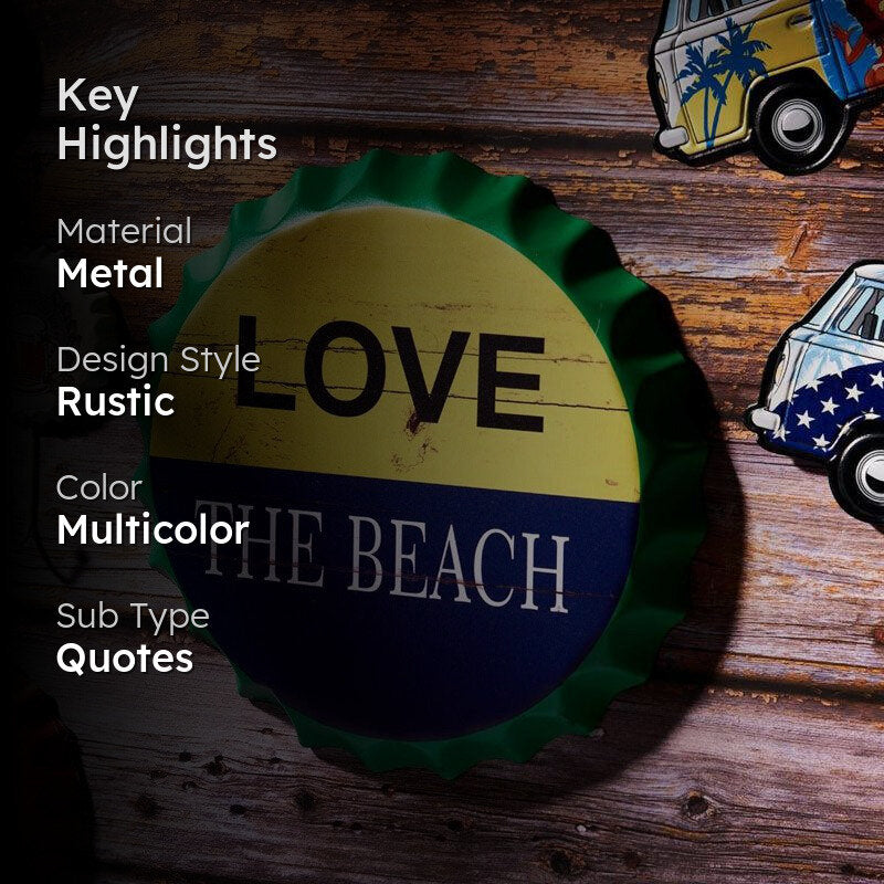 Love The Beach Bottle Cap Metal Wall Accent media 2