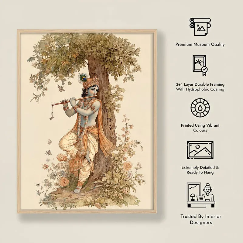 Sri Krishna Murlidhar Divine Archival Paper Wall Art - Natural Brown Frame media 8