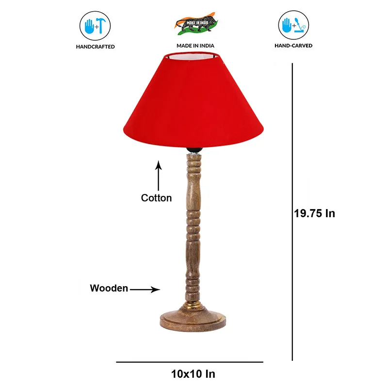 Glow Mesa Table Lamp With Carved Wooden Base - Red,Brown media 6