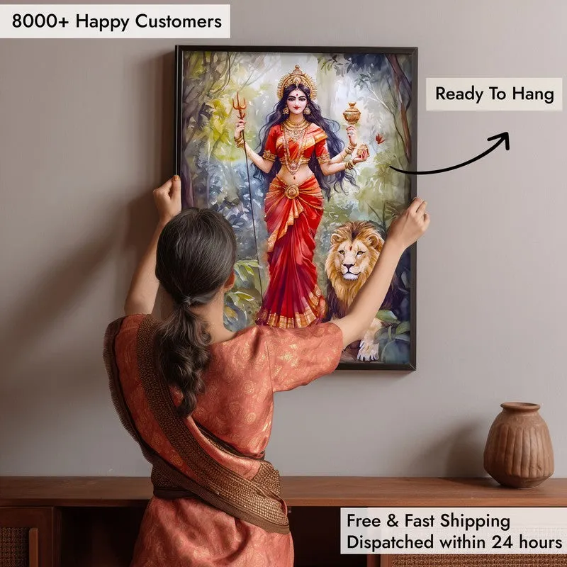 Jagat Janani Spiritual Archival Paper Wall Painting With Frame - Black media 6