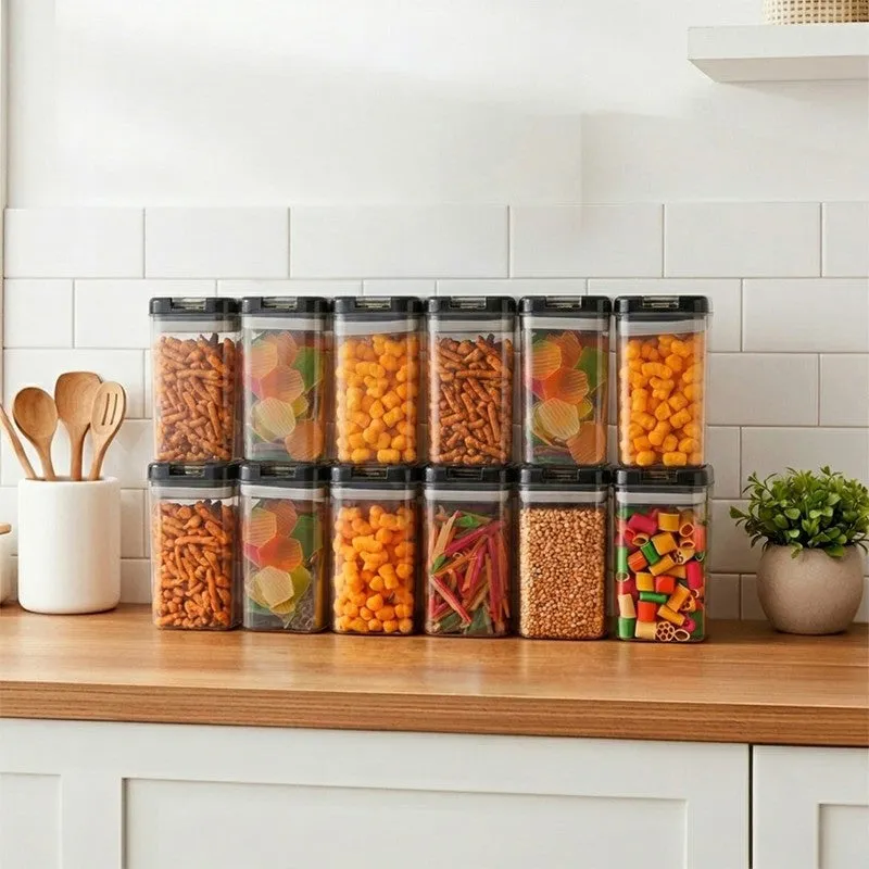 Snaplock Pure Keep Air Tight Container (Black/1000 mL Each) - Set of Twelve media 1