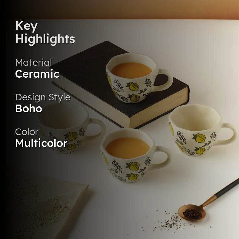 Lemony Ceramic Tea Cup (210 mL Each) -  Set of Four media 2
